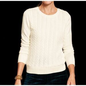 Talbots Cable Knit Crewneck Sweater Womens XLp XL P Petite Ivory Cream Pullover